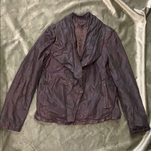 Eileen Fisher brown lagenlook distressed leather jacket